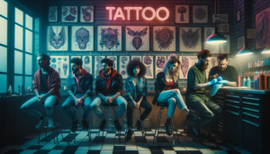 Clienti in uno studio di tatuaggi trovati con il Marketing per tatuatori