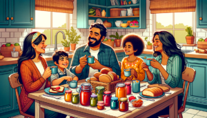 famiglia che mangia prodotti di un imprenditore che ha capito come vendere marmellate fatte in casa