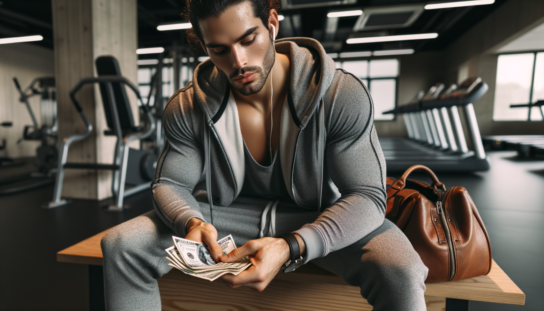Personal trainer che conta i soldi perché ha introdotto un buon marketing per palestre