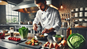 Chef in cucina moderna che prepara piatti gourmet - Strategie di marketing per ristoranti